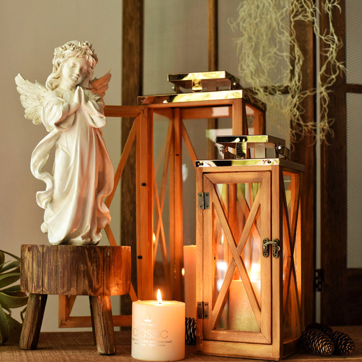 Handcrafted Cross-Frame Glass Lantern Candle Case with Hinged Door Kalsten