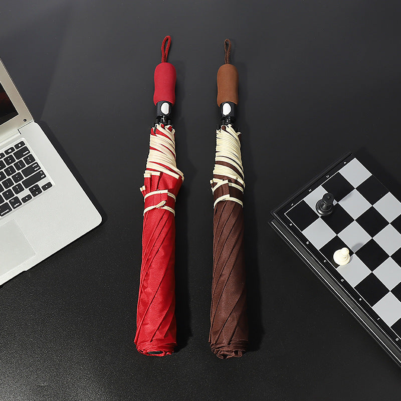 Women's automatic folding umbrella with ergonomic wooden handle Kalsten