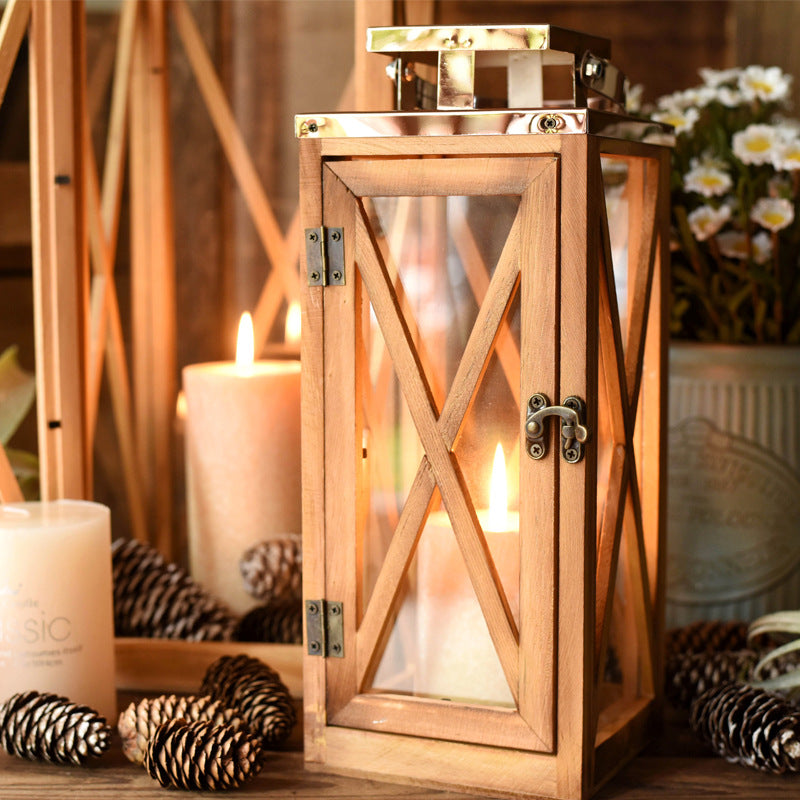Handcrafted Cross-Frame Glass Lantern Candle Case with Hinged Door Kalsten