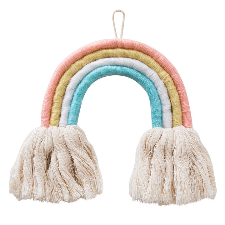 Macrame wall hanging in rainbow shape, handcrafted cotton yarn decorative element Kalsten