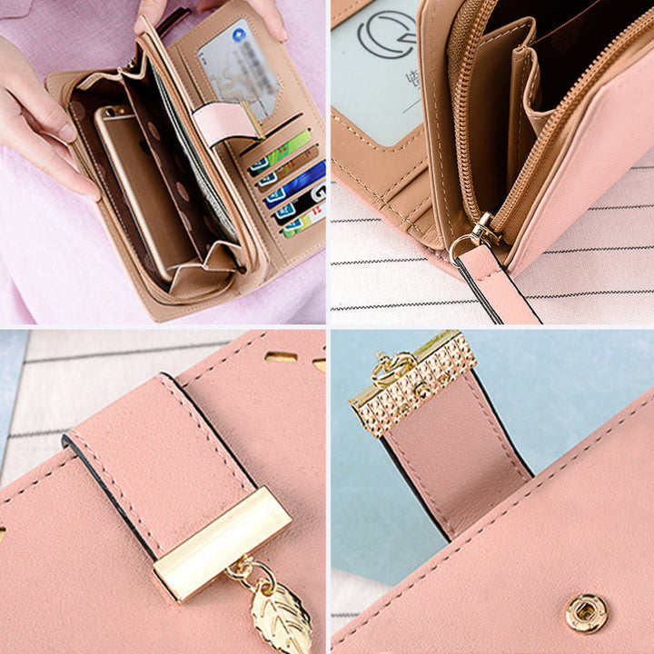 Ladies long wallet with leaf pattern | Kalsten