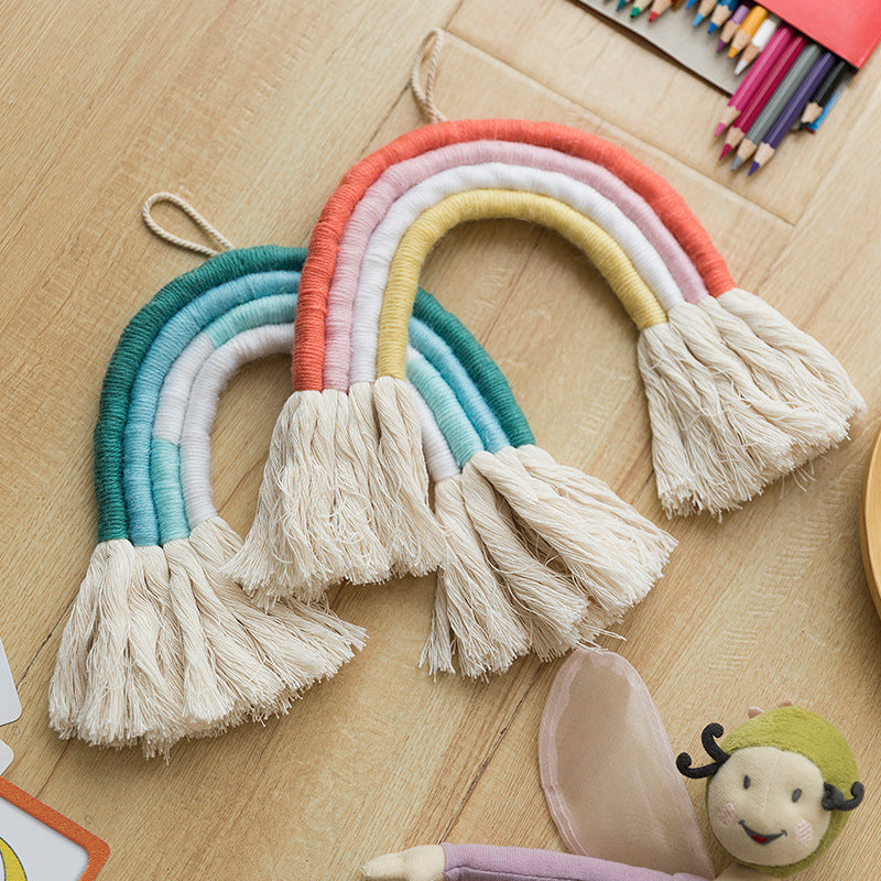 Macrame wall hanging in rainbow shape, handcrafted cotton yarn decorative element Kalsten