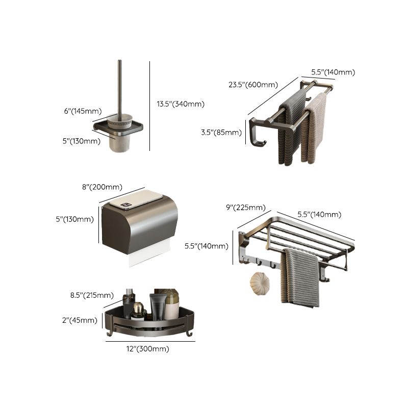 Kalsten | Contemporary Bathroom Accessory Set Grey Aluminum Bathroom Accessory Kit