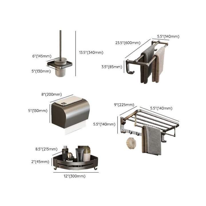 Kalsten | Contemporary Bathroom Accessory Set Grey Aluminum Bathroom Accessory Kit