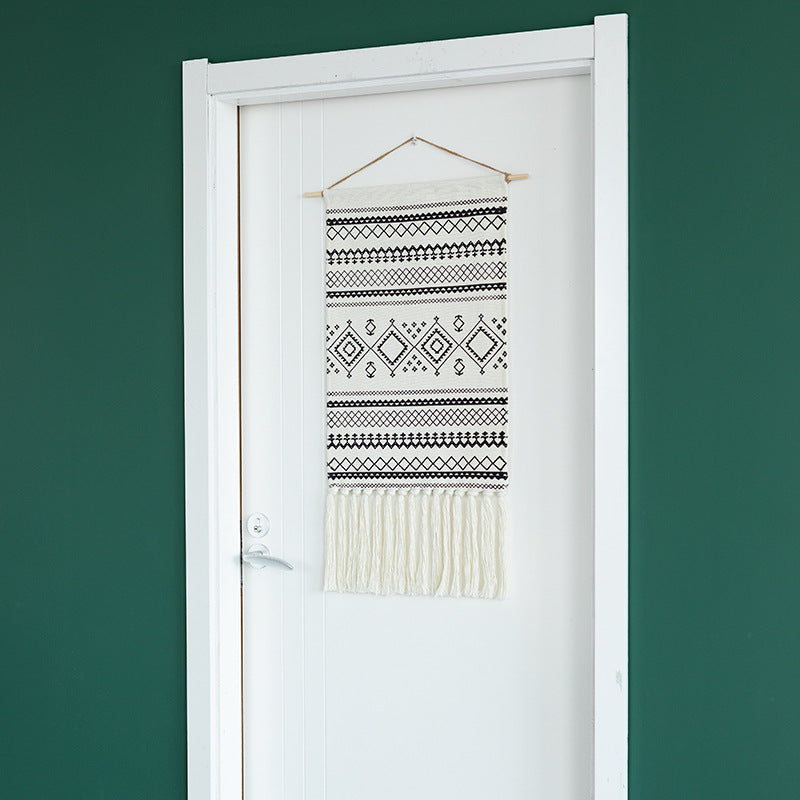 Boho-Ethno-Style tapestry set with fringes and wooden rod Kalsten
