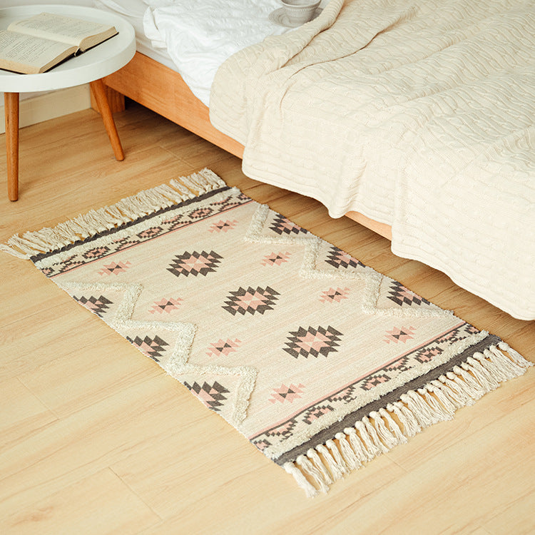 Flat-woven cotton runner in Kilim-Ethno design with fringes Kalsten