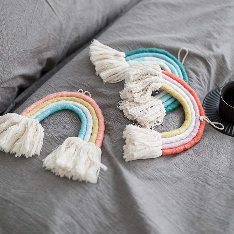 Macrame Rainbow Wall Decoration with Handmade Cotton Fringes