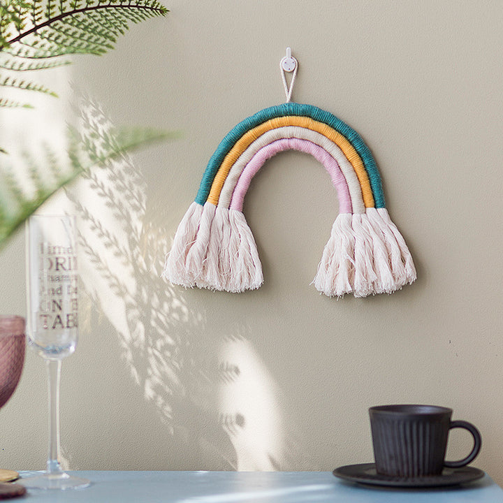 Macrame wall hanging in rainbow shape, handcrafted cotton yarn decorative element Kalsten