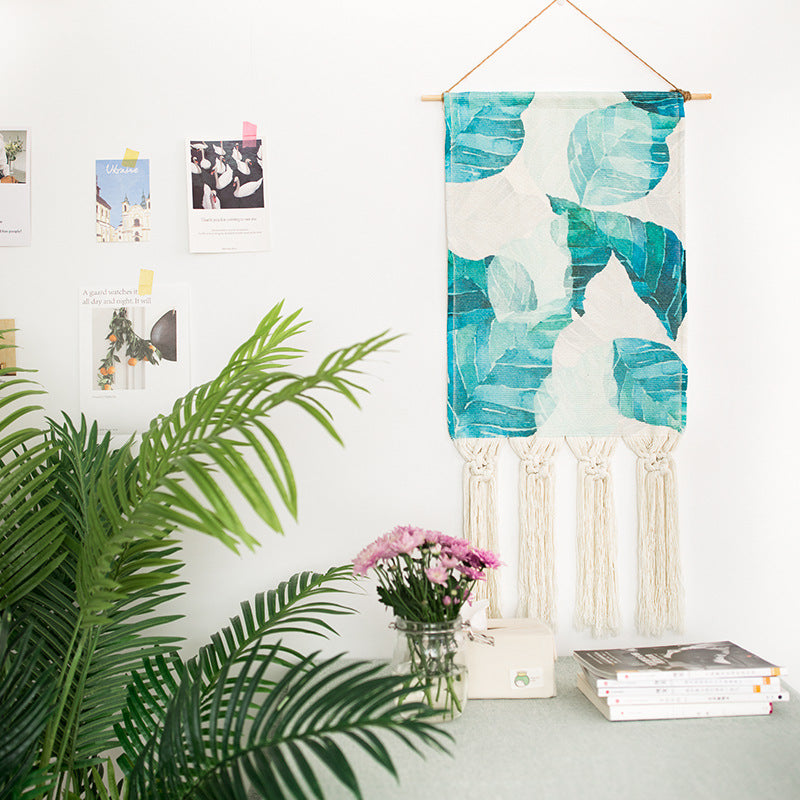 Woven Boho Wall Hanging Set with Fringes and Geometric Ethno Print Kalsten