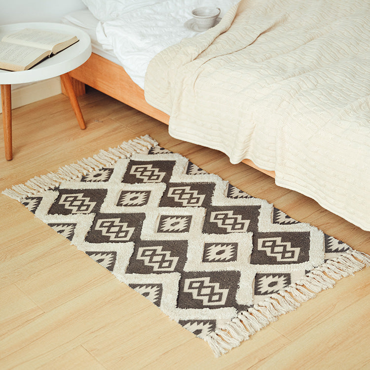 Flat-woven cotton runner in Kilim-Ethno design with fringes Kalsten