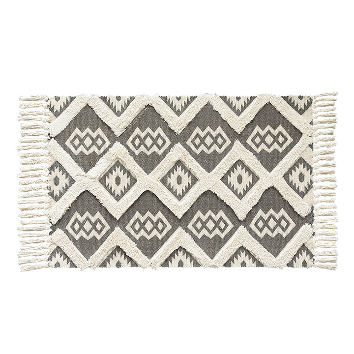 Flat-woven cotton runner in Kilim-Ethno design with fringes Kalsten