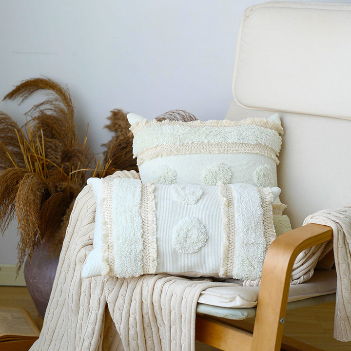 Decorative woven cushion cover with tufted circle applications and textured cotton surface Kalsten