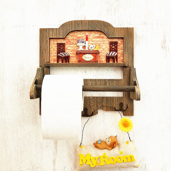 Rustic Wooden Wall Shelf with Hooks
