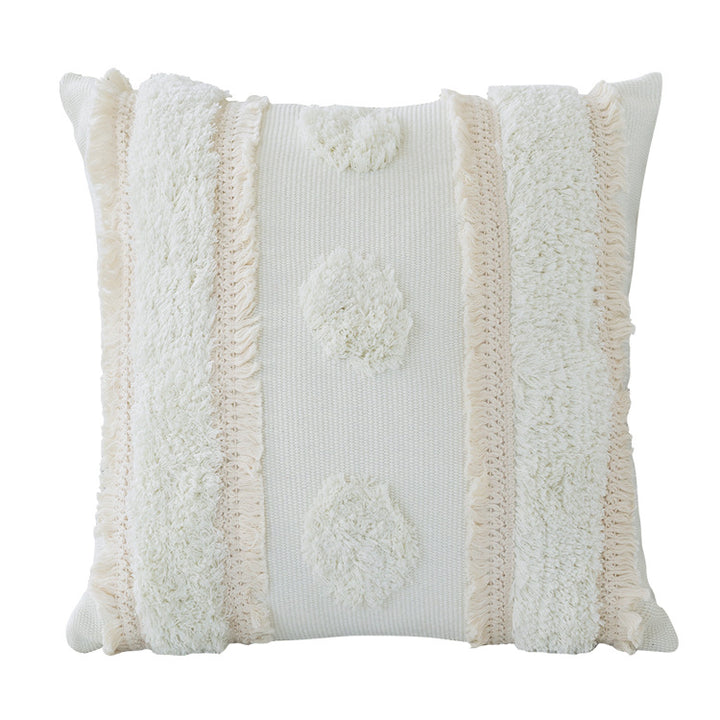 Decorative woven cushion cover with tufted circle applications and textured cotton surface Kalsten