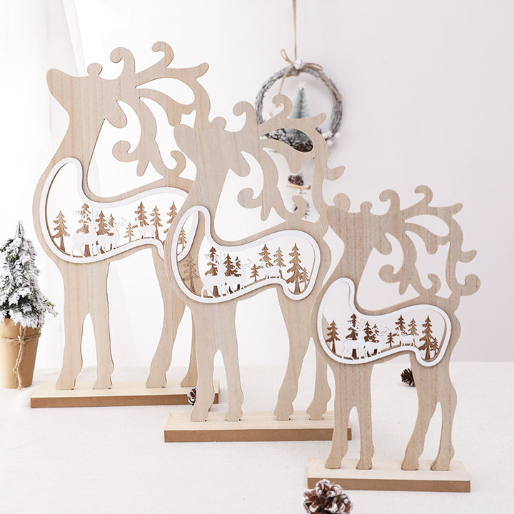 Wooden Reindeer Figurine Decoration