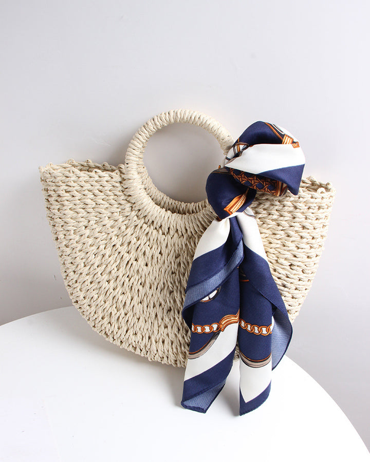 Braided basket bag with elegant silk scarf Kalsten