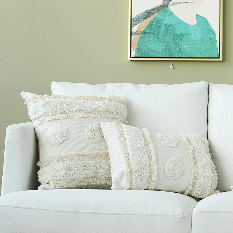 Decorative woven cushion cover with tufted circle applications and textured cotton surface Kalsten