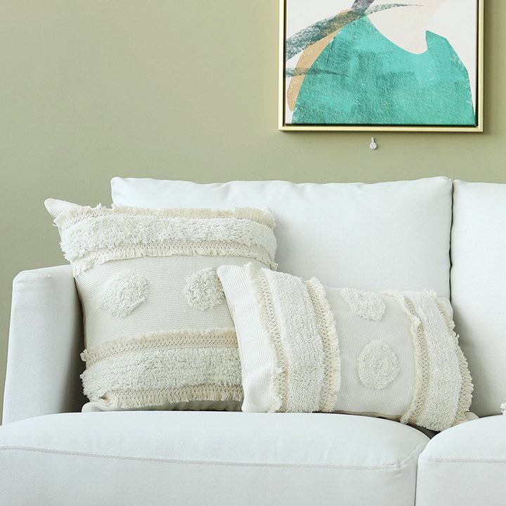 Decorative woven cushion cover with tufted circle applications and textured cotton surface Kalsten