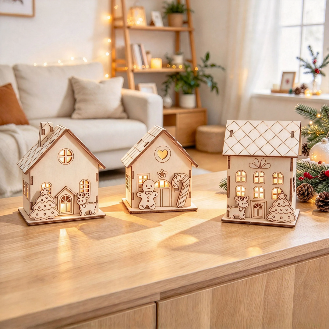 Illuminated wooden Christmas house, DIY kit