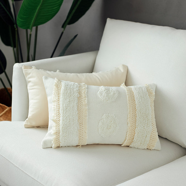 Decorative woven cushion cover with tufted circle applications and textured cotton surface Kalsten