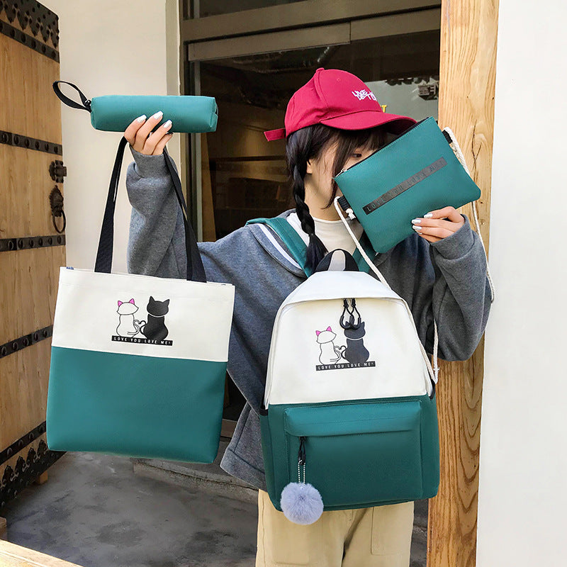 5-Piece Backpack and Tote Bag Set with Cat Design Kalsten