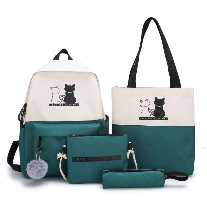 5-Piece Backpack and Tote Bag Set with Cat Design Kalsten