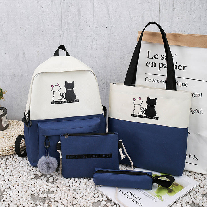 5-Piece Backpack and Tote Bag Set with Cat Design Kalsten