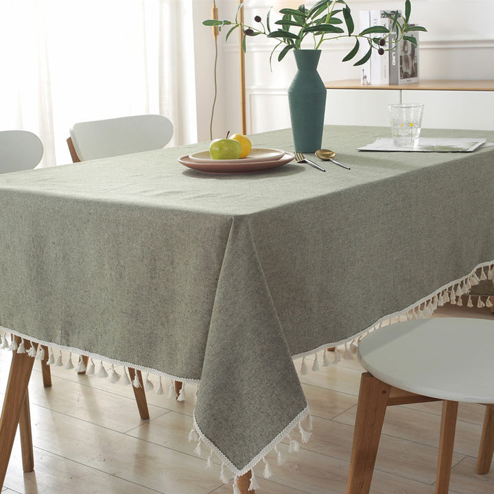 Elegant Cotton Tablecloth with Tassel Trim