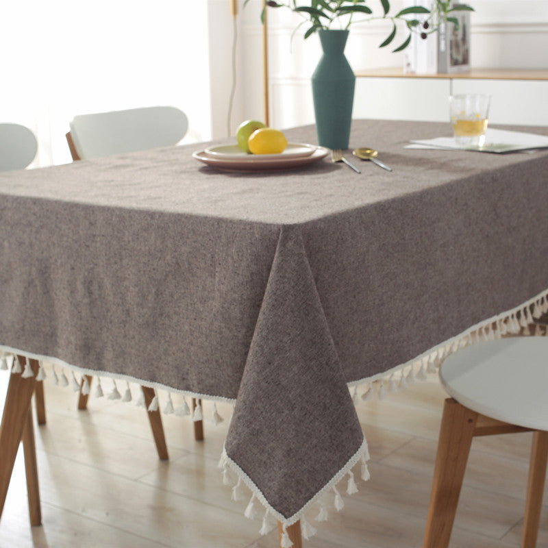 Elegant Cotton Tablecloth with Tassel Trim