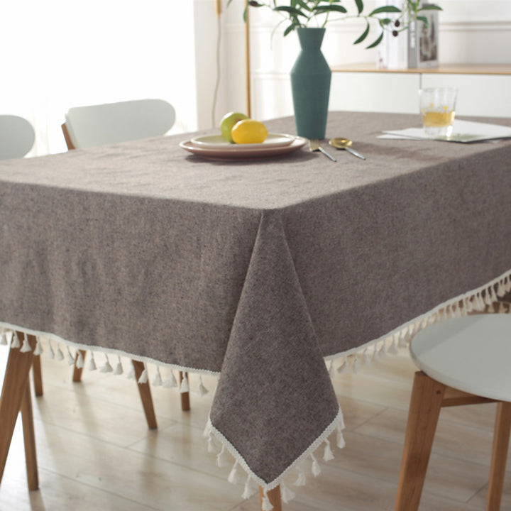 Elegant Cotton Tablecloth with Tassel Trim