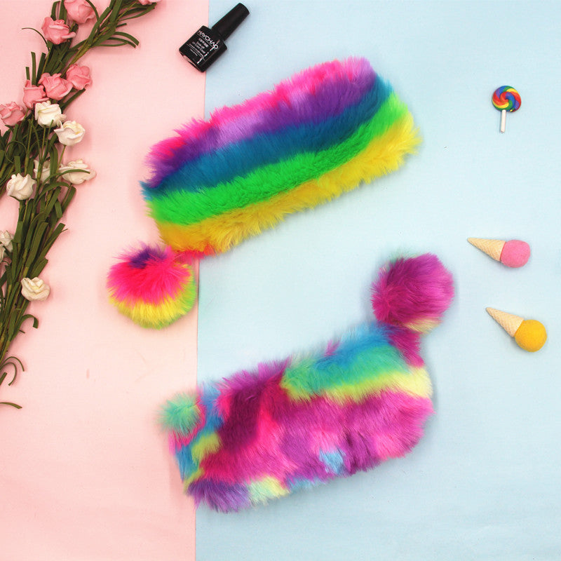 Furry Multicolored Plush Pencil Case Kalsten