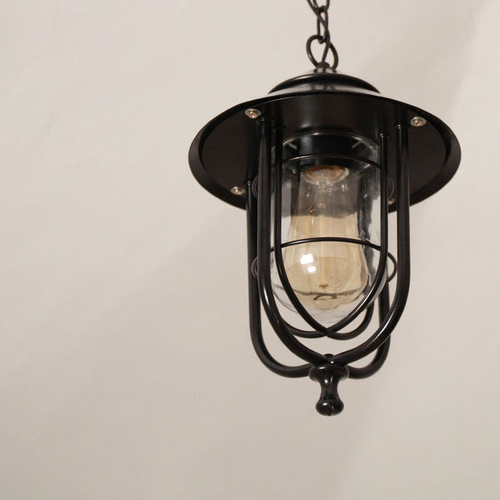 Industrial Vintage Aluminum Cage Glass 1-Light Outdoor Waterproof Pendant Light | Kalsten