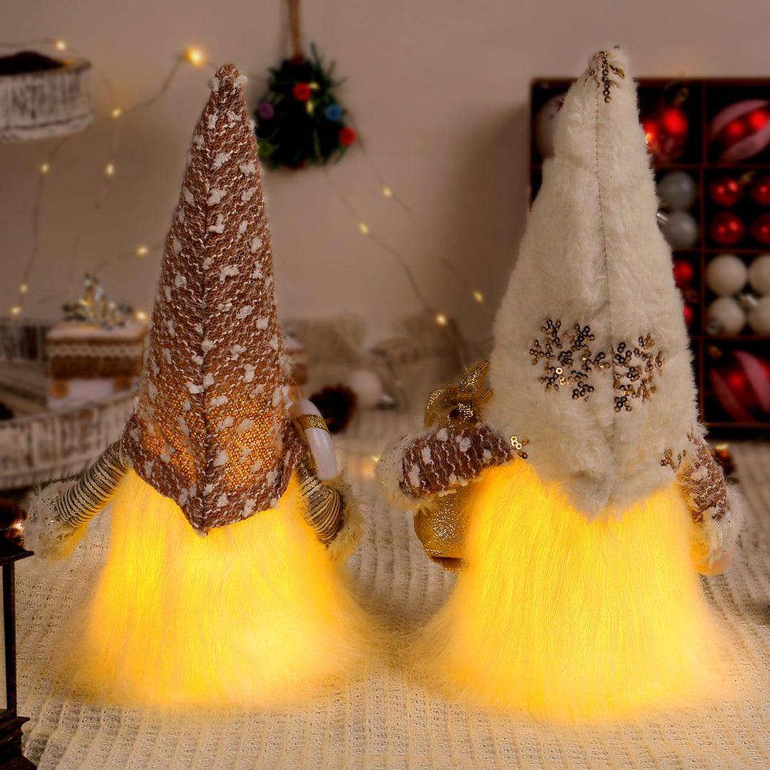 Illuminated Christmas elf figure with sequins and plush