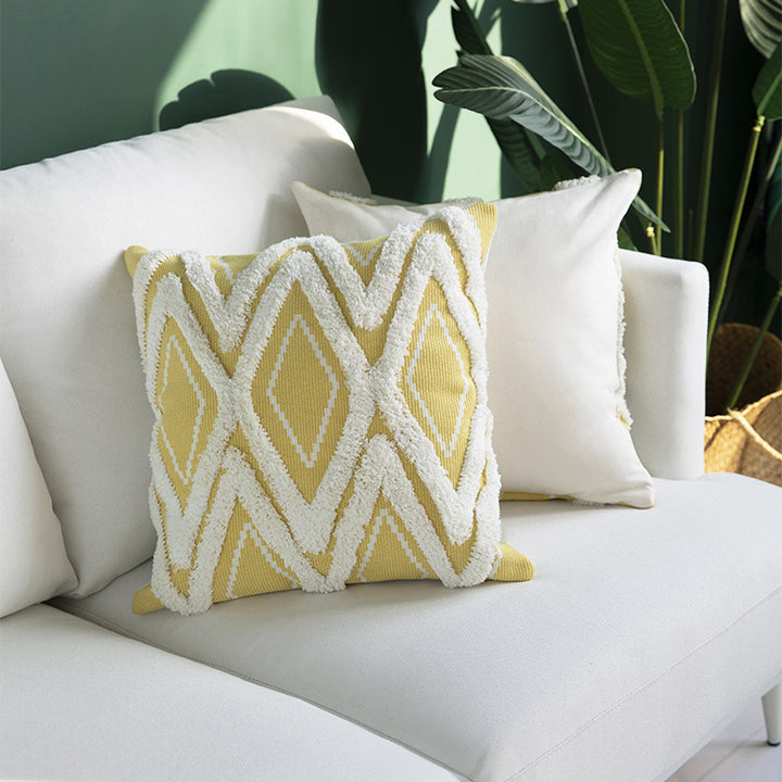 Decorative square cushion cover with tufted chenille diamond relief Kalsten