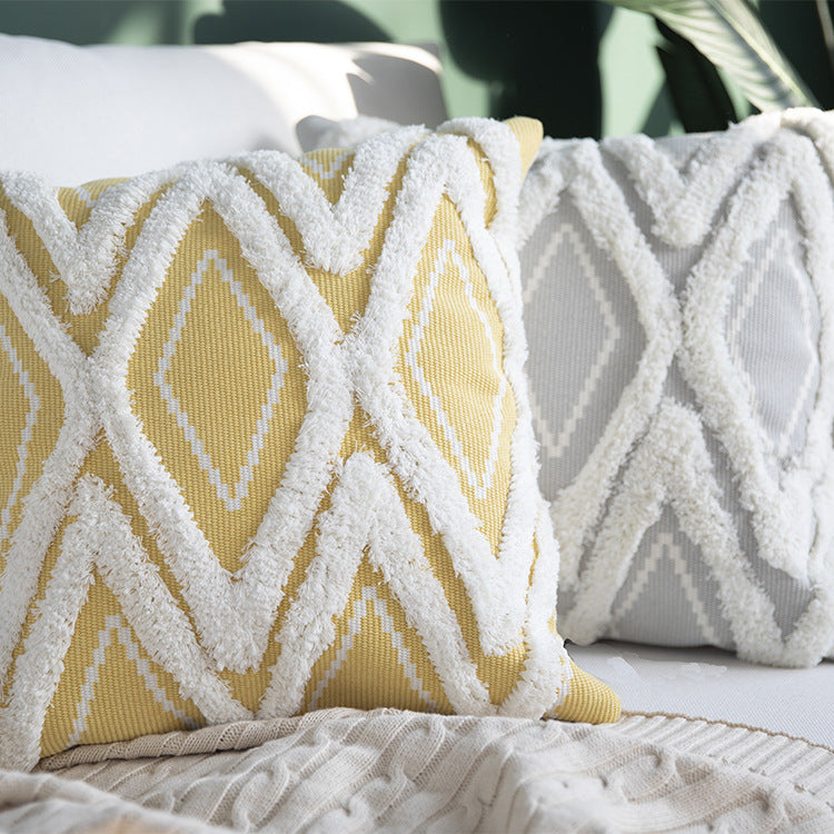 Decorative square cushion cover with tufted chenille diamond relief Kalsten