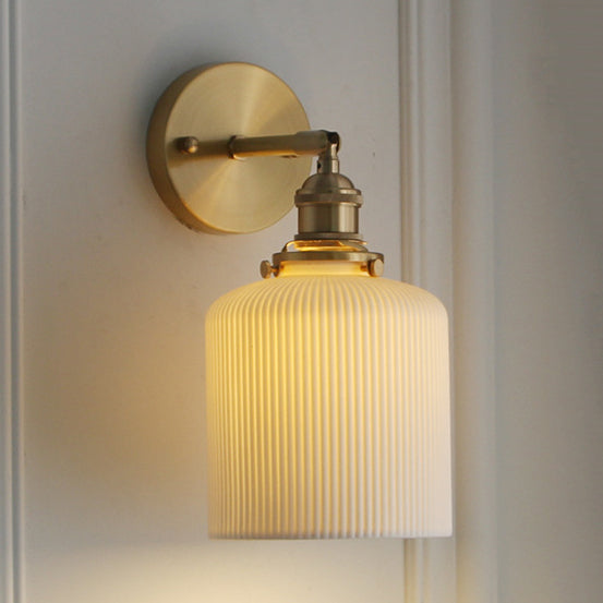 Porcelain Wall Light with Brass Lamp Socket Dining Room Foyer 5/6/8.5 Inch Wide 1 Light Modern Wall Lamp in White | Kalsten