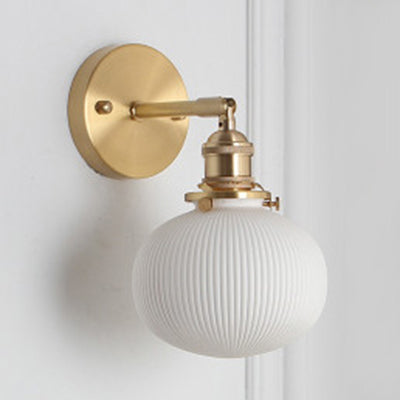 Porcelain Wall Light with Brass Lamp Socket Dining Room Foyer 5/6/8.5 Inch Wide 1 Light Modern Wall Lamp in White | Kalsten