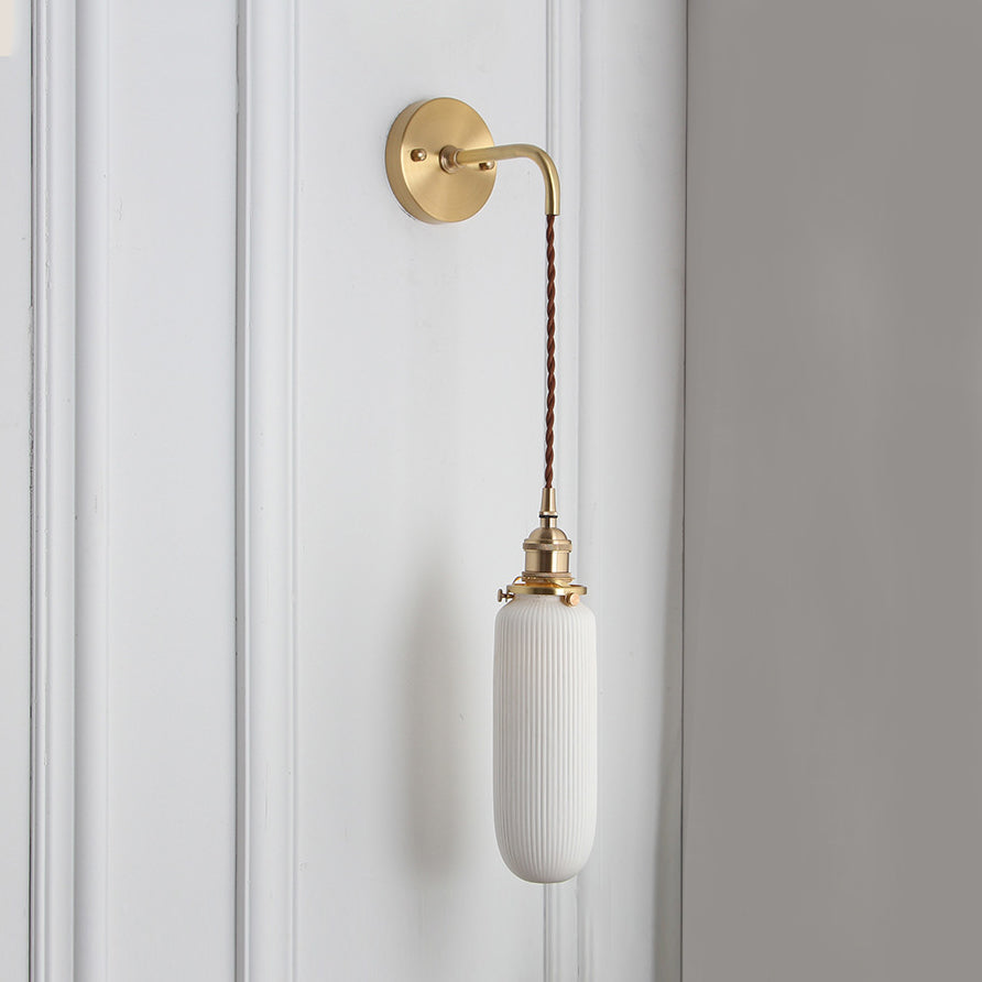Porcelain Wall Light with Brass Lamp Socket Dining Room Foyer 5/6/8.5 Inch Wide 1 Light Modern Wall Lamp in White | Kalsten
