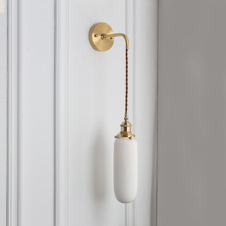 Porcelain Wall Light with Brass Lamp Socket Dining Room Foyer 5/6/8.5 Inch Wide 1 Light Modern Wall Lamp in White | Kalsten