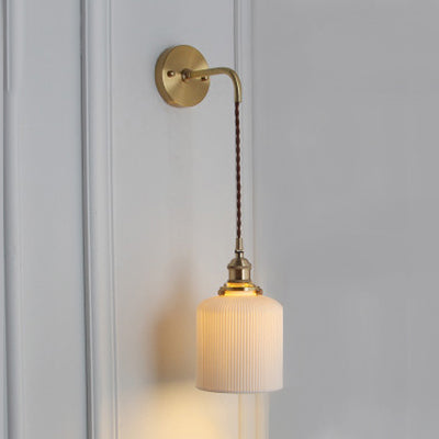 Porcelain Wall Light with Brass Lamp Socket Dining Room Foyer 5/6/8.5 Inch Wide 1 Light Modern Wall Lamp in White | Kalsten
