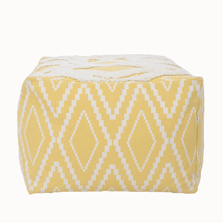 Cubical seat pouf made of woven cotton blend with ethnic diamond pattern Kalsten