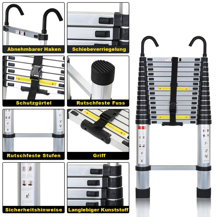 Telescopic ladder with 2 detachable hooks | Kalsten
