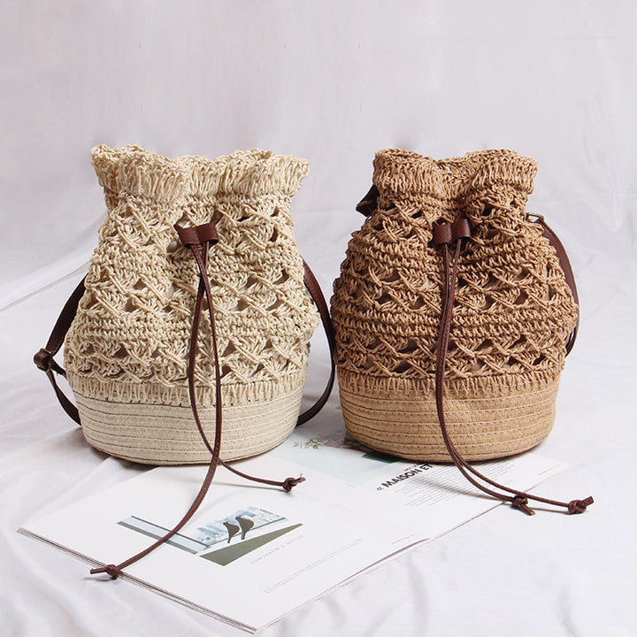 Handmade straw bag with leather accents Kalsten