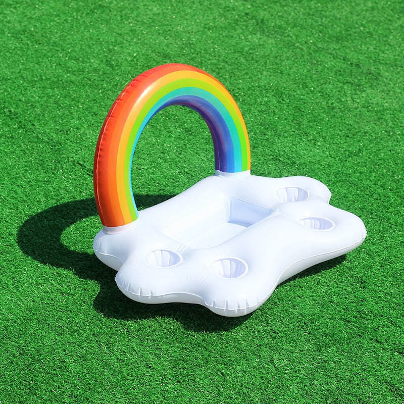 Women Inflatable Rainbow Swimming Island with Integrated Drink Holders Kalsten