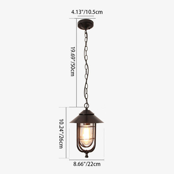 Industrial Vintage Aluminum Cage Glass 1-Light Outdoor Waterproof Pendant Light | Kalsten