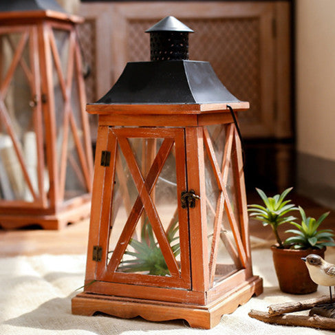 Hanging Rustic Metal and Glass Lantern Candle Holder with LED Flameless Pillar Effect Kalsten
