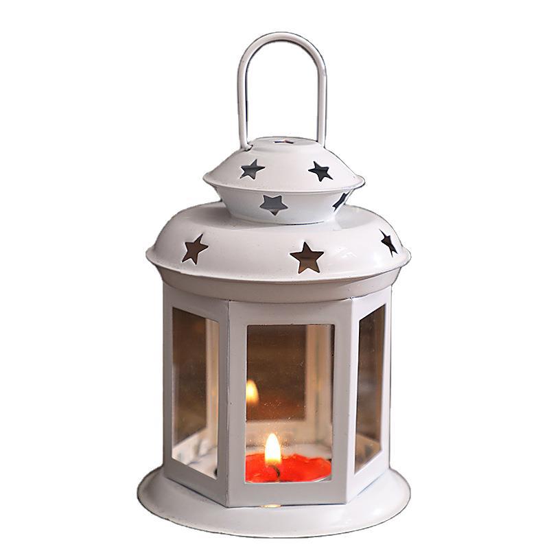 Mini Hexagonal Glass-Panelled Party Tealight Lantern with Star Venting and Carry Handle Kalsten