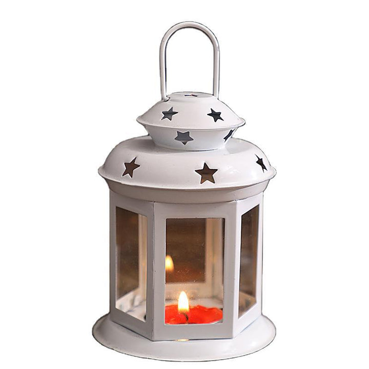Mini Hexagonal Glass-Panelled Party Tealight Lantern with Star Venting and Carry Handle Kalsten