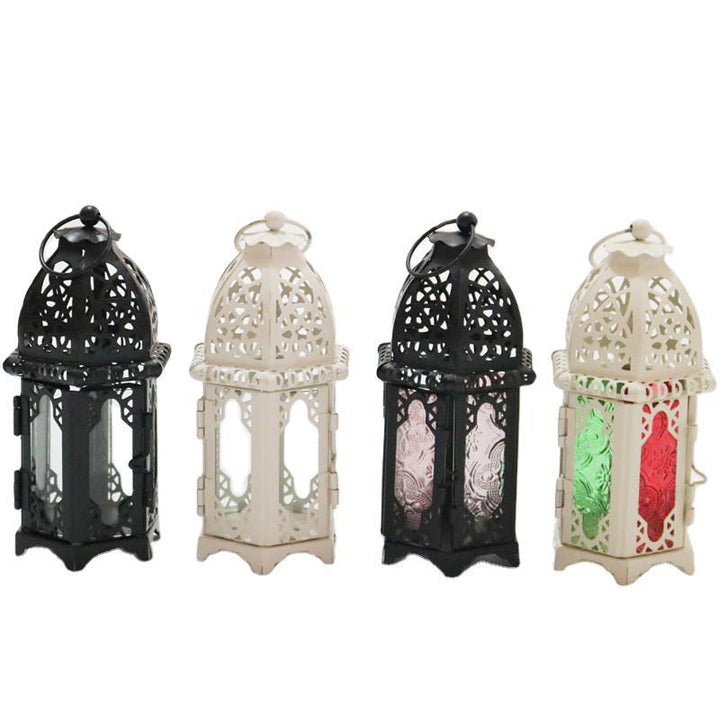 Moroccan-Style Metal and Glass Decorative Hanging Lantern with Intricate Filigree Kalsten