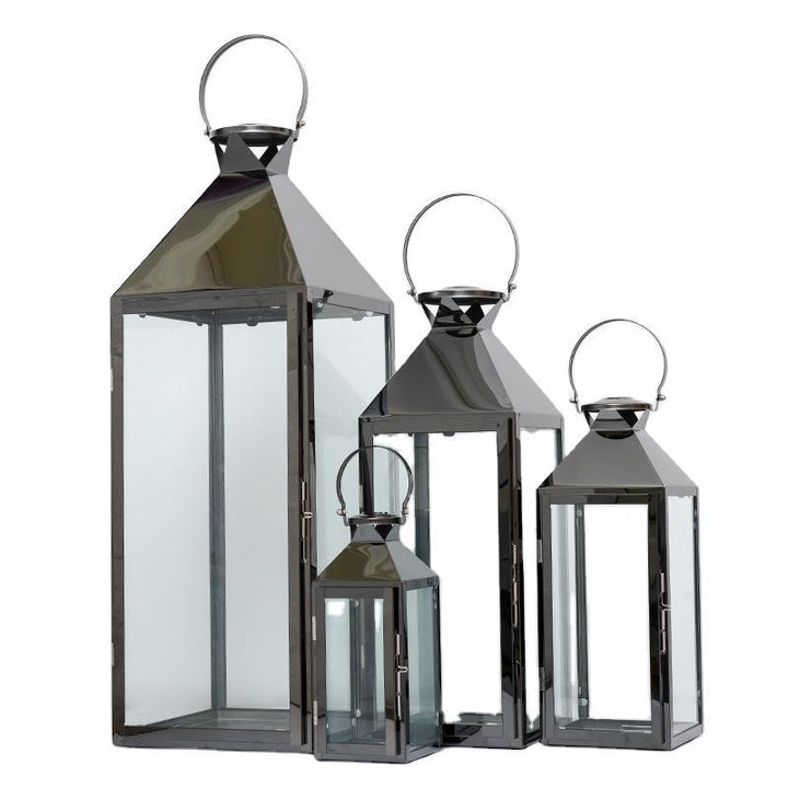 Stainless Steel Glass Hurricane Lantern Set with Hinged Door and Top Carry Ring Kalsten